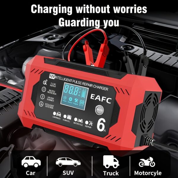 Car Battery Charger, 12V 6A Smart Battery Trickle Charger Auto 12V 24V Battery Maintainer for Car Truck Motorcycle Lawn Mower Marine Lead Acid Battery