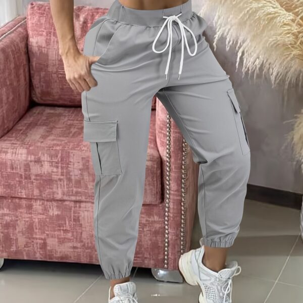 Women'S Casual Cargo Pants, Polyester Solid Color All-Season Woven Trousers, with Drawstring Waist - Image 15