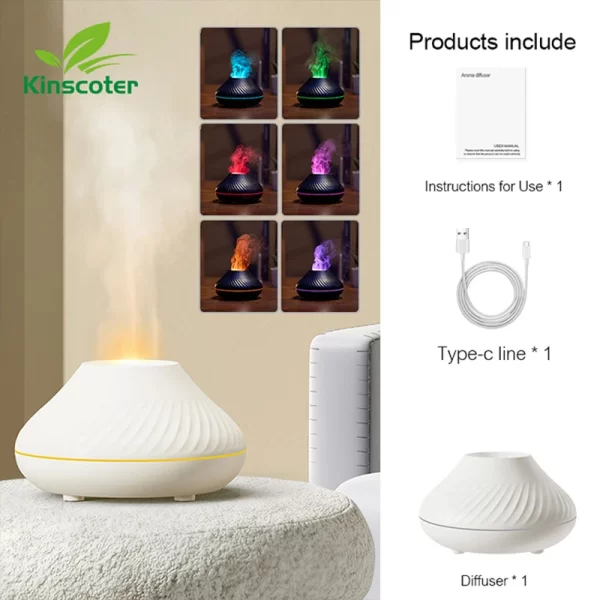 KINSCOTER Volcanic Aroma Diffuser Essential Oil Lamp 130ml USB Portable Air Humidifier with Color Flame Night Light - Image 7