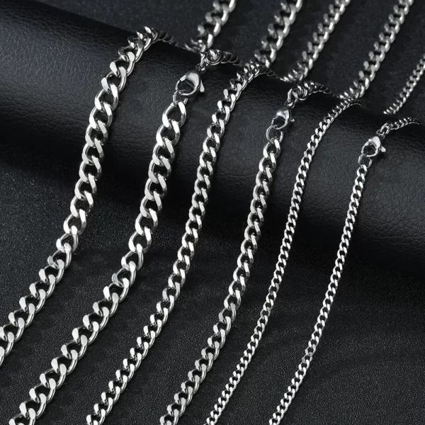 Basic Punk Stainless Steel 3,5,7mm Curb Cuban Necklaces For Men Women Black Gold Color Link Chain Chokers Solid Metal Jewelry - Image 9