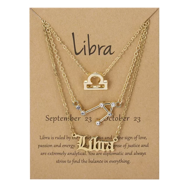 3Pcs/set 12 Zodiac Sign Necklace For Women 12 Constellation Pendant Chain Choker Birthday Jewelry With Cardboard Card - Image 16