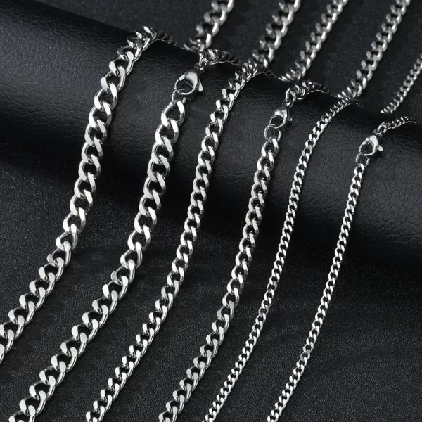 Basic Punk Stainless Steel 3,5,7mm Curb Cuban Necklaces For Men Women Black Gold Color Link Chain Chokers Solid Metal Jewelry - Image 6