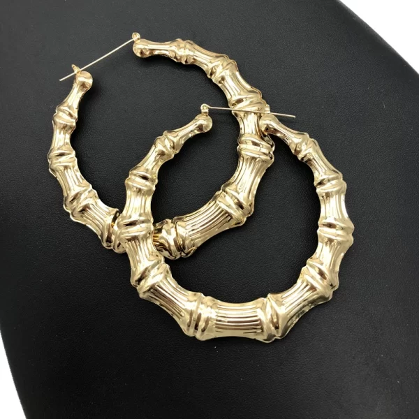 Punk Gold Sliver Color Bamboo Hoop Earrings For Women Geometric Big Round Circle Bamboo Earings Bijoux Hip Hop Party Jewelry - Image 3