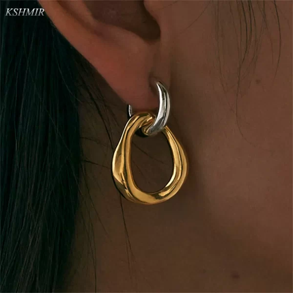 kshmir Korean Retro Detachable Earrings Gold Silver Color Geometric irregular Round Drop Earrings for Women Girls Jewelry