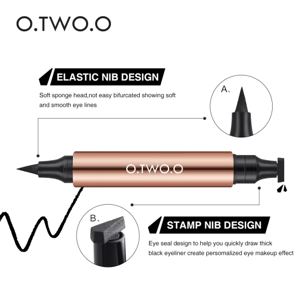 O.TWO.O Eyeliner Stamp Black Liquid Eyeliner Pen Waterproof Fast Dry Double-ended Eye Liner Pencil Make-up for Women Cosmetics - Image 3