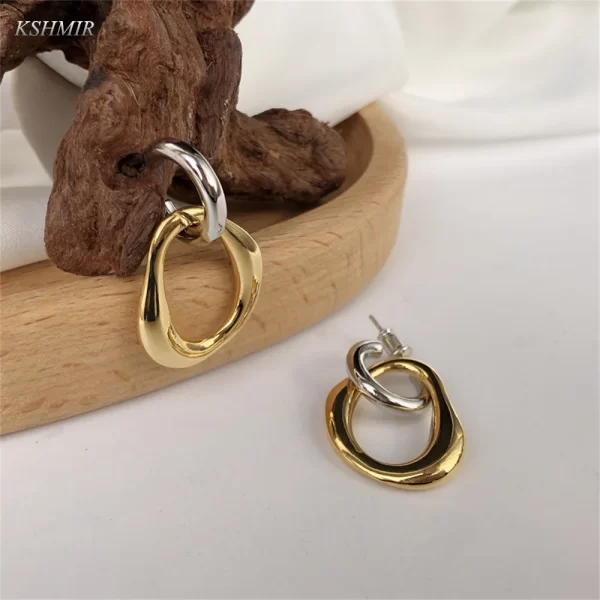 kshmir Korean Retro Detachable Earrings Gold Silver Color Geometric irregular Round Drop Earrings for Women Girls Jewelry - Image 2