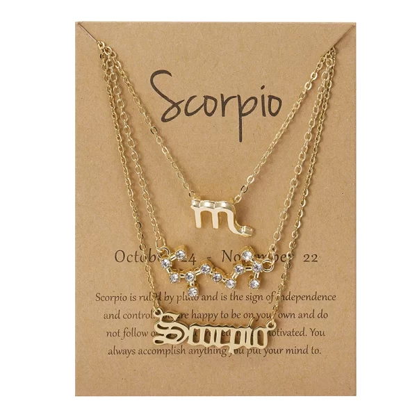 3Pcs/set 12 Zodiac Sign Necklace For Women 12 Constellation Pendant Chain Choker Birthday Jewelry With Cardboard Card - Image 21