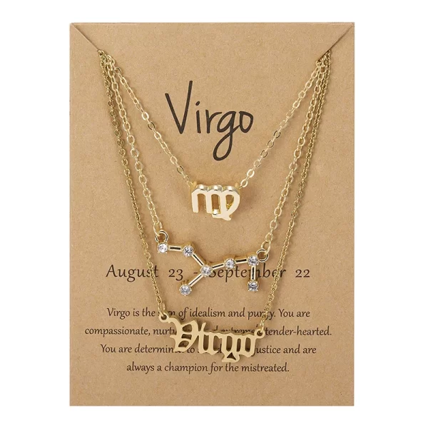 3Pcs/set 12 Zodiac Sign Necklace For Women 12 Constellation Pendant Chain Choker Birthday Jewelry With Cardboard Card - Image 15