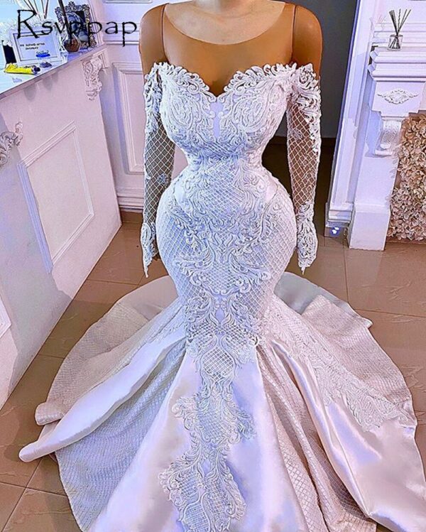 Long Sleeve Elegant African Women Bride Wedding Gown - Image 2