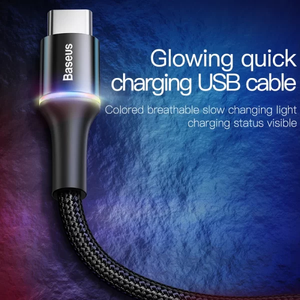 Baseus LED USB Type C Cable For Xiaomi 13 Redmi Realme POCO Fast Charging Wire Cord USB-C Charger Mobile Phone USBC Type-C Cable - Image 5