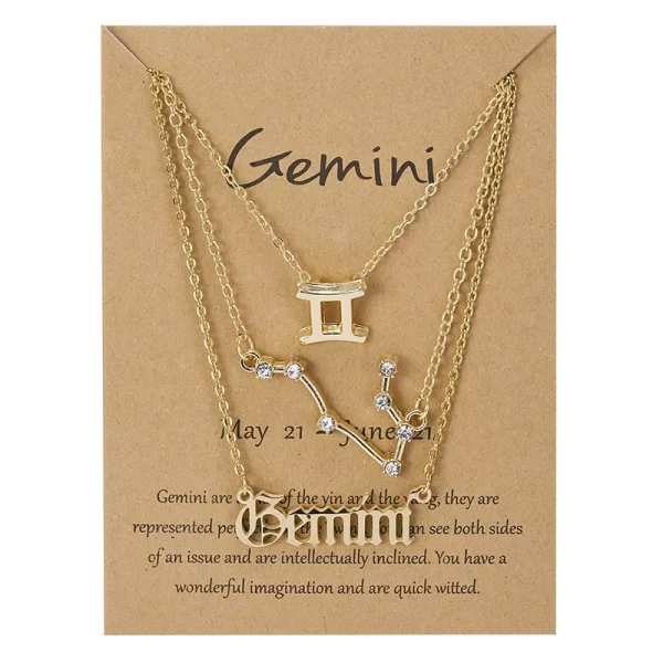 3Pcs/set 12 Zodiac Sign Necklace For Women 12 Constellation Pendant Chain Choker Birthday Jewelry With Cardboard Card - Image 12