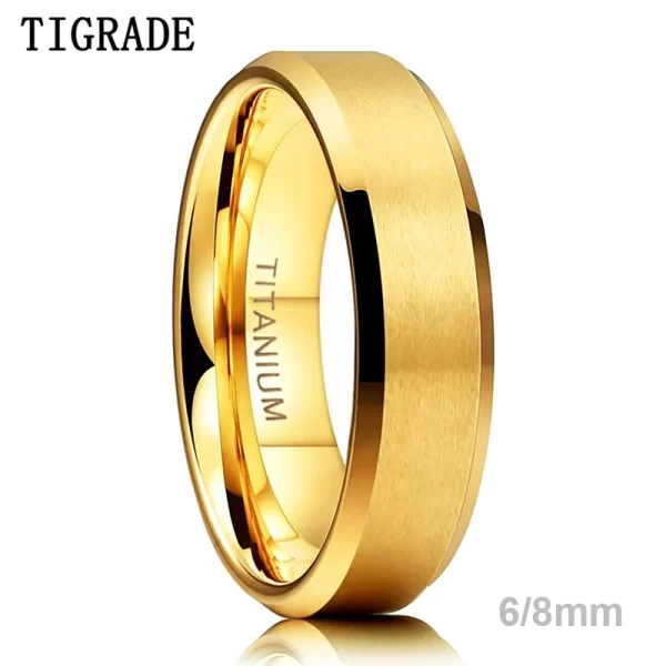 TIGRADE Pure Titanium Rings Gold Color 6MM 8MM Brushed Wedding Band Luxury in Comfort Fit Matte for Men Women Anti-allergy