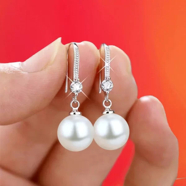 Exquisite Fashion Silver Color Water Imitation Pearls Drop Earrings for Women Shiny Red Green Round Imitation Pearls Earrings - Image 5