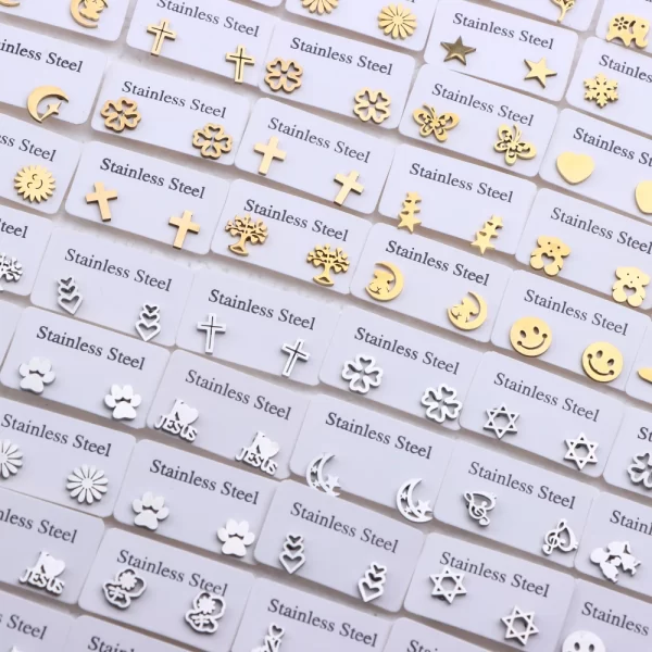 30Pairs/Lot Fashion Simple Stainless Steel Stud Earrings For Women Flower Mixed Style Jewelry Accessories Party Gift Wholesale - Image 2