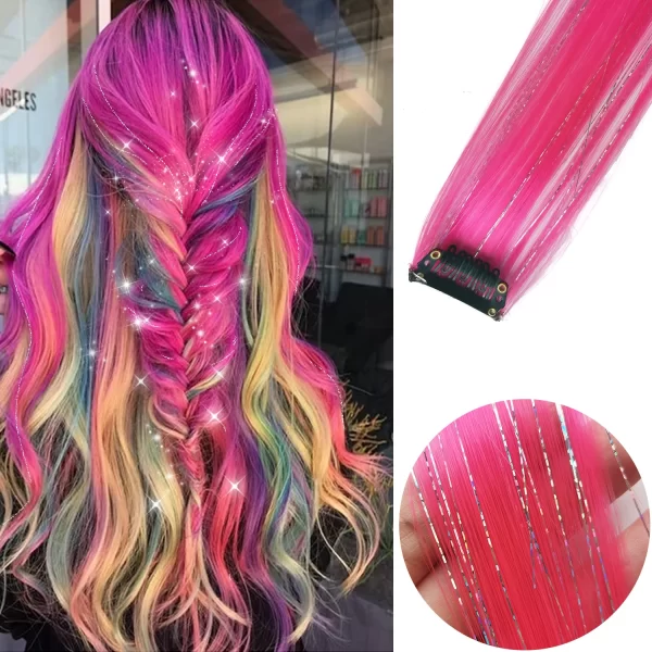 6pcs/pack Colored Party Highlights Clip in Hair Extensions for Girls 22 inches Multi-colors Straight Hair Synthetic Hairpieces - Image 13