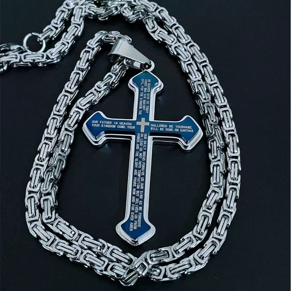 Vintage Christian Bible Text Stainless Steel Cross Pendant Necklace Punk Fashion Biker Amulet Men's Chain Necklace Jewelry Gift - Image 6