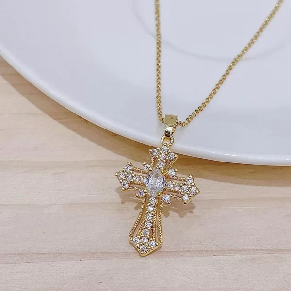 Men Women Hip Hop Zircon Cross Shiny Pendant Stainless Steel Necklace Charm Bling Exquisite Necklaces Jewelry Fashion Gifts - Image 2