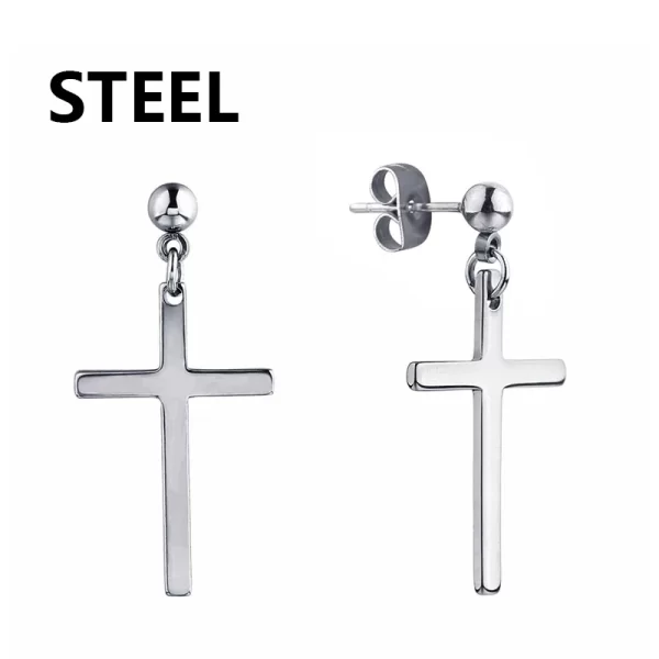 2pc Stainless Steel Men Cross Stars Punk Dangle Earrings Gothic Woman Cross Ear Hoop Earrings Huggies Pendant Piercing Jewelry - Image 29