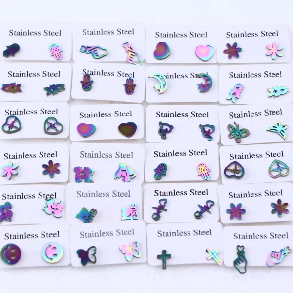 30Pairs/Lot Fashion Simple Stainless Steel Stud Earrings For Women Flower Mixed Style Jewelry Accessories Party Gift Wholesale - Image 11