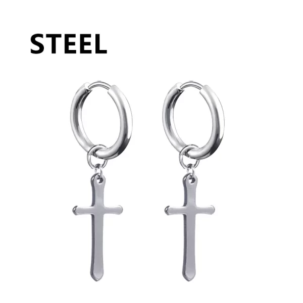 2pc Stainless Steel Men Cross Stars Punk Dangle Earrings Gothic Woman Cross Ear Hoop Earrings Huggies Pendant Piercing Jewelry - Image 17