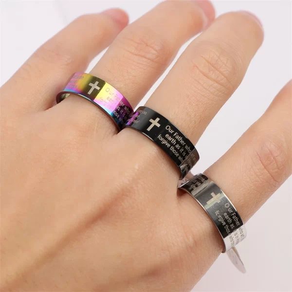 50Pcs/Lot Jesus Love Christianity Bible Cross Faith Pray Stainless Steel Ring Jewelry For Women Men Believer Mix Color Wholesale - Image 6