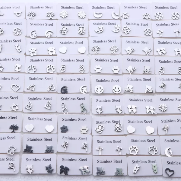 30Pairs/Lot Fashion Simple Stainless Steel Stud Earrings For Women Flower Mixed Style Jewelry Accessories Party Gift Wholesale - Image 8