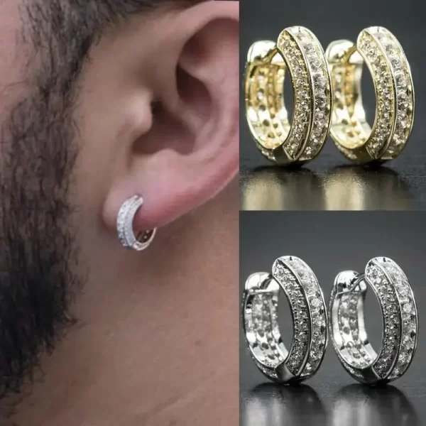 Iced Out Hoop Earrings Cubic Zirconia Huggie Cartilage Cuff Hypoallergenic Luxury Fashion Round Earrings for Men Jewelry