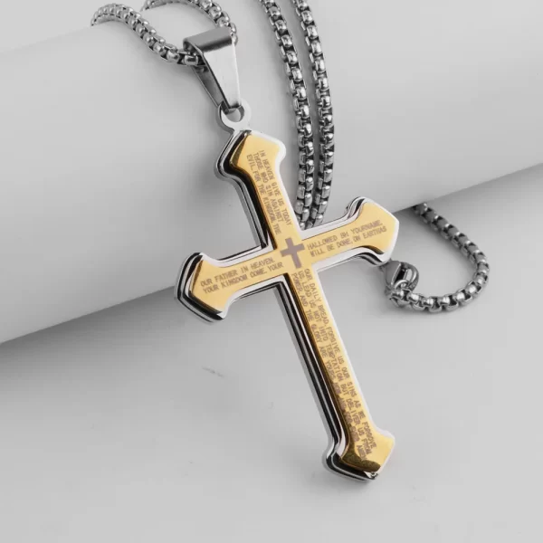 Vintage Christian Bible Text Stainless Steel Cross Pendant Necklace Punk Fashion Biker Amulet Men's Chain Necklace Jewelry Gift - Image 10