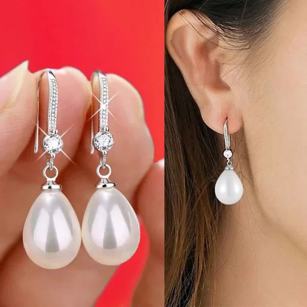 Exquisite Fashion Silver Color Water Imitation Pearls Drop Earrings for Women Shiny Red Green Round Imitation Pearls Earrings - Image 6