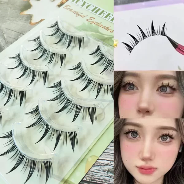 5 Pairs Natural Long Cat Eye False Eyelashes Cosplay Makeup Cross Strip Eye Lashes Handmade Manga Lashes Extension - Image 9