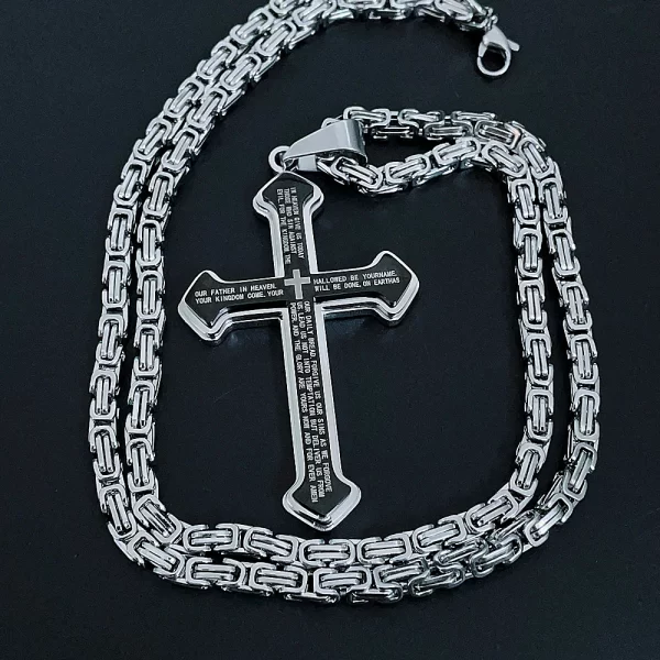 Vintage Christian Bible Text Stainless Steel Cross Pendant Necklace Punk Fashion Biker Amulet Men's Chain Necklace Jewelry Gift - Image 13