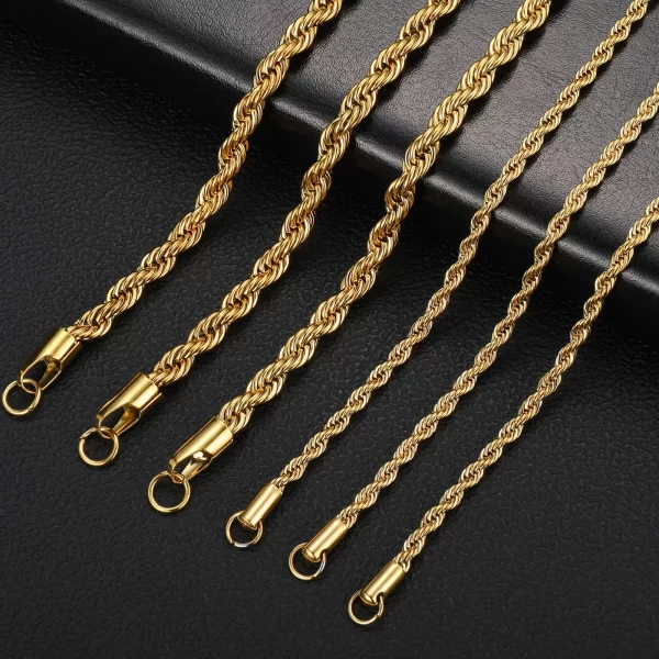 304 Stainless Steel Twist Rope Chain Necklace for Men Women PVD Gold Plated 2 3 4 5mm Width Accessories Wholesale - Image 4