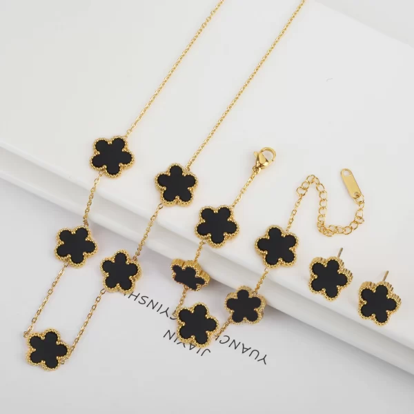 3PCS Stainless Steel Five Leaf Flower Shell Jewelry Set Simple for Woman Girl Party Jewelry Bracelet Necklace Earrings Clover - Image 11