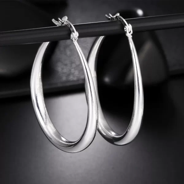 925 Sterling Silver 41MM Smooth Circle Big Hoop Earrings For Women Fashion Party Wedding Accessories Jewelry Christmas Gifts - Image 3