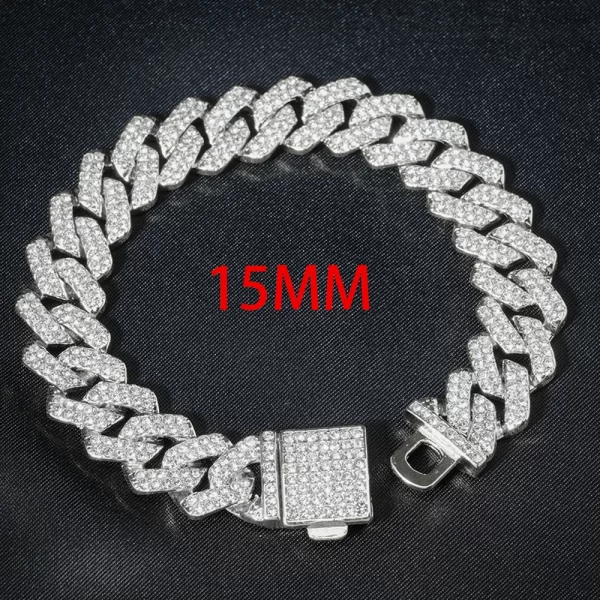 3pcs Cuban Chain Watch for Men Hip Hop Miami Curb Iced Out Paved Rhinestones Rapper Cuban Necklace Suit Watch+Bracelet Jewelry - Image 2