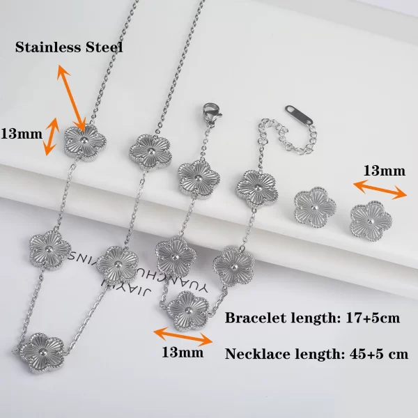 3PCS Stainless Steel Five Leaf Flower Shell Jewelry Set Simple for Woman Girl Party Jewelry Bracelet Necklace Earrings Clover - Image 4