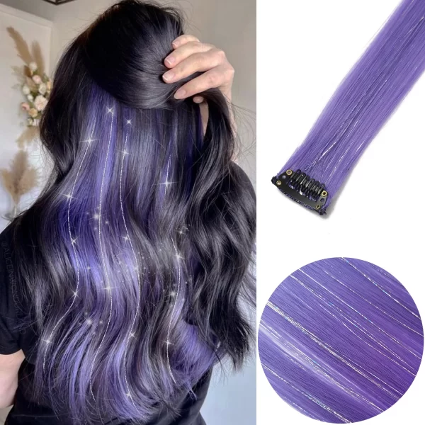 6pcs/pack Colored Party Highlights Clip in Hair Extensions for Girls 22 inches Multi-colors Straight Hair Synthetic Hairpieces - Image 16