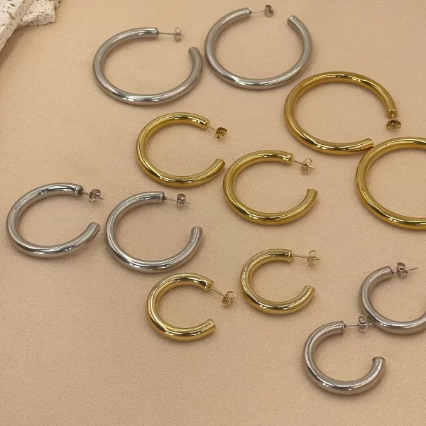 30/40/50mm Classic Stainless Steel Ear Buckle Big Earrings for Women Trendy Gold Color Large Hoop Earring Jewelry Accessories - Image 4