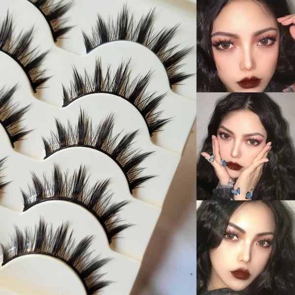 5 Pairs Natural Long Cat Eye False Eyelashes Cosplay Makeup Cross Strip Eye Lashes Handmade Manga Lashes Extension - Image 7