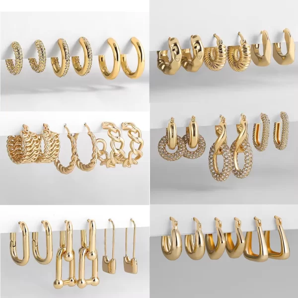 3 Pairs/set Punk Geometric Big Small Hoop Earrings for Women Men Gold Color Metal Chain Circle Huggie Earrings Korean Jewelry