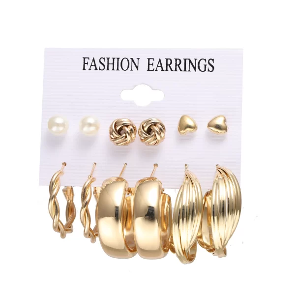 1Set Hot Selling Personalized Retro Pearl Heart Large Circle Earring Set for Women's Temperament Card Earrings Set Wholesale - Image 12