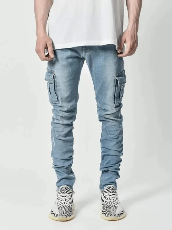 new Jeans Men Pants Wash Solid Color Multi Pockets Denim Mid Waist Cargo Jeans Plus Size Fahsion Casual Trousers Male Daily Wear - Image 6