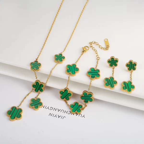 3PCS Stainless Steel Five Leaf Flower Shell Jewelry Set Simple for Woman Girl Party Jewelry Bracelet Necklace Earrings Clover - Image 18