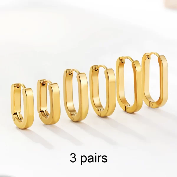 3 Pairs/set Punk Geometric Big Small Hoop Earrings for Women Men Gold Color Metal Chain Circle Huggie Earrings Korean Jewelry - Image 24