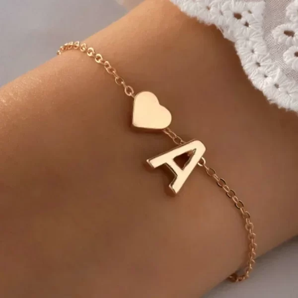 Fashion English Initial Letter Heart Bracelet DIY Personalized Name Bracelets Girls Women Anniversary Jewelry Gifts - Image 2