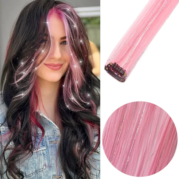 6pcs/pack Colored Party Highlights Clip in Hair Extensions for Girls 22 inches Multi-colors Straight Hair Synthetic Hairpieces - Image 11