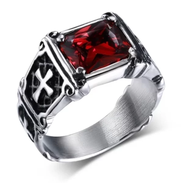 Fashion Personality Exquisite Red Zircon Cross Pattern Ring Charm Men's Party Jewelry Accessories Amulet Gift - Image 2