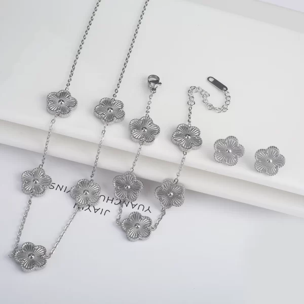 3PCS Stainless Steel Five Leaf Flower Shell Jewelry Set Simple for Woman Girl Party Jewelry Bracelet Necklace Earrings Clover - Image 22