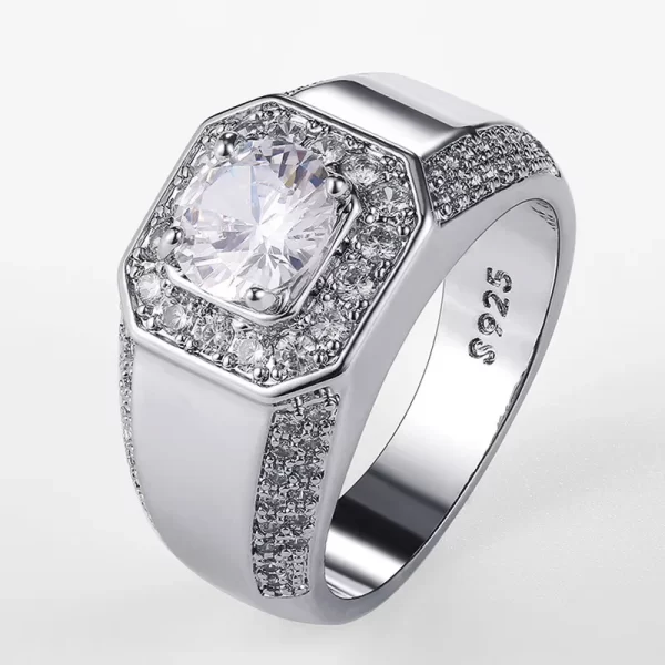 Luxury 925 Sterling Silver Men AAA Crystal Zircon Stone Wedding Ring Brilliant Noble Engagement Engage Party Plata Rings Stamp