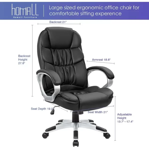 Homall Office Chair High Back Computer Desk Chair, PU Leather Adjustable Height Modern Executive Swivel Task Chair - Image 3